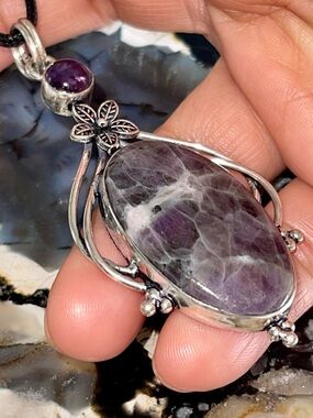 Chevron Amethyst Crystal Pendant 3”